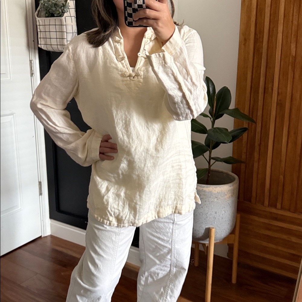 Vintage Lauren Ralph Lauren 100% Linen Mandarin Neckline Oversized Tunic. L - Picture 8 of 10